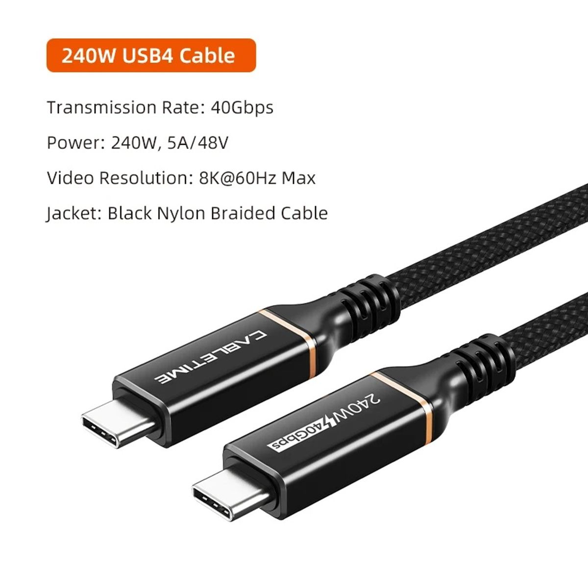 GENERICO - Cable Usb4 Compatible Thunderbolt 4 240w 8k 60hz 40gbps 1.0m