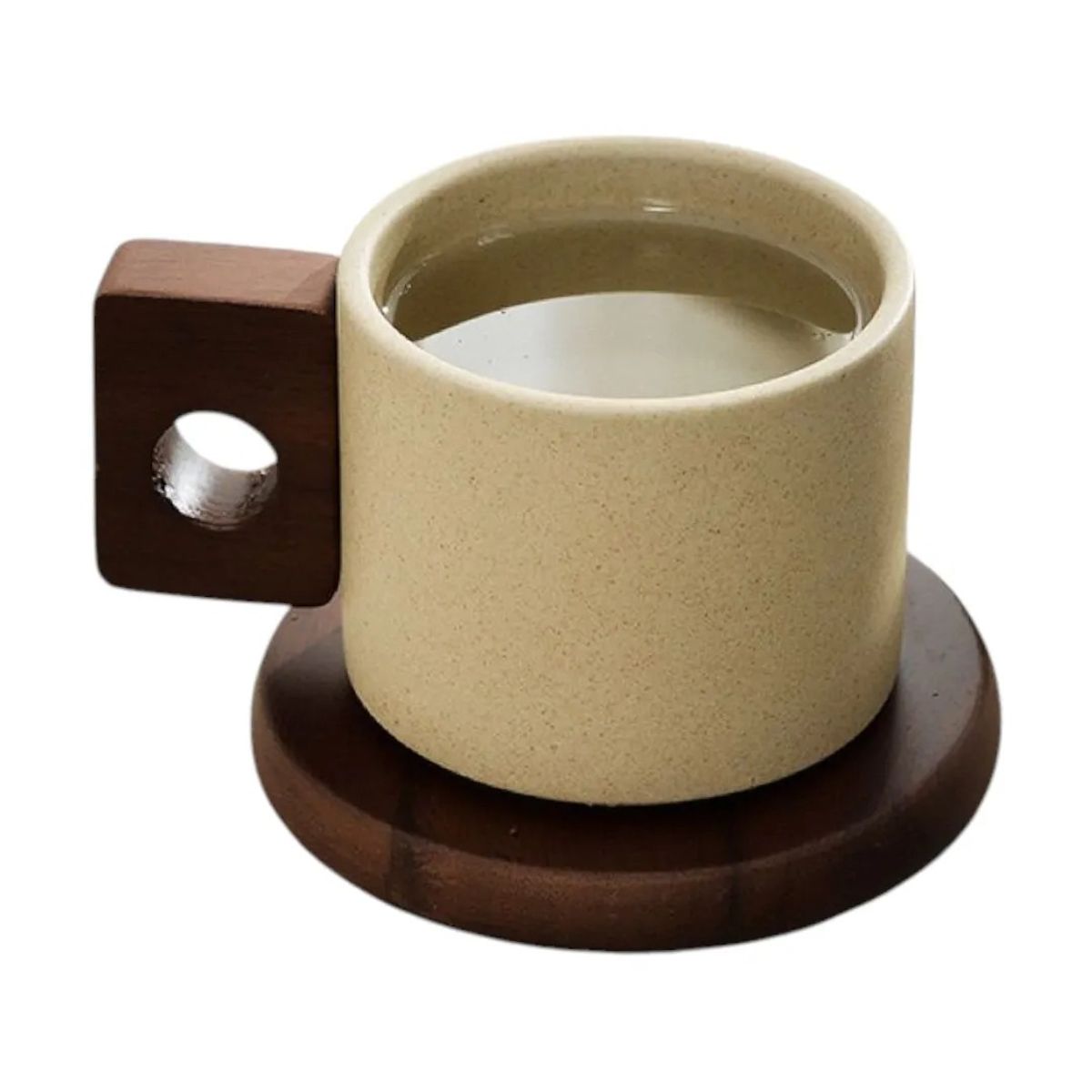 GENERICO - Taza De Cerámica Vintage Con Asa Y Base De Madera 300ml