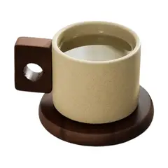 GENERICO - Taza De Cerámica Vintage Con Asa Y Base De Madera 300ml