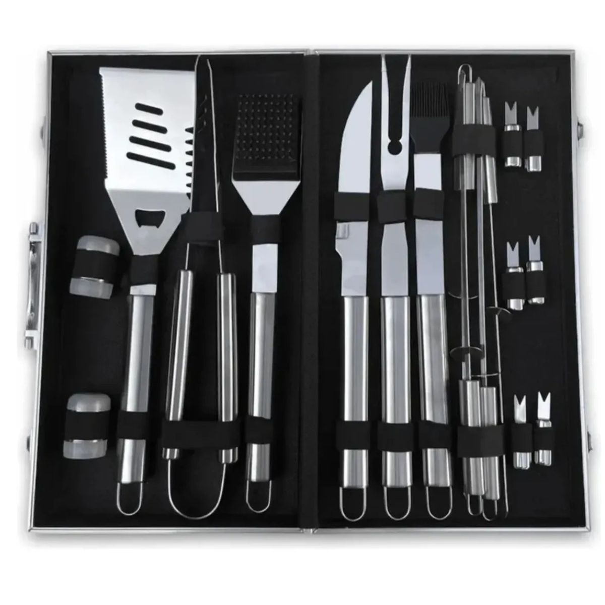 MOVI - Juego de Herramientas para Asado 18 Piezas – Set de Acero Inoxidable con Caja de Aluminio