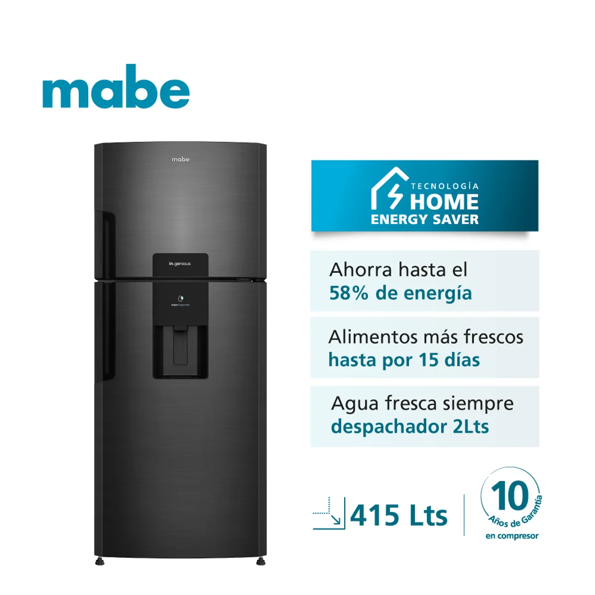 MABE - Refrigerador Top Freezer 415L Brutos Black Mabe RMP415JUC