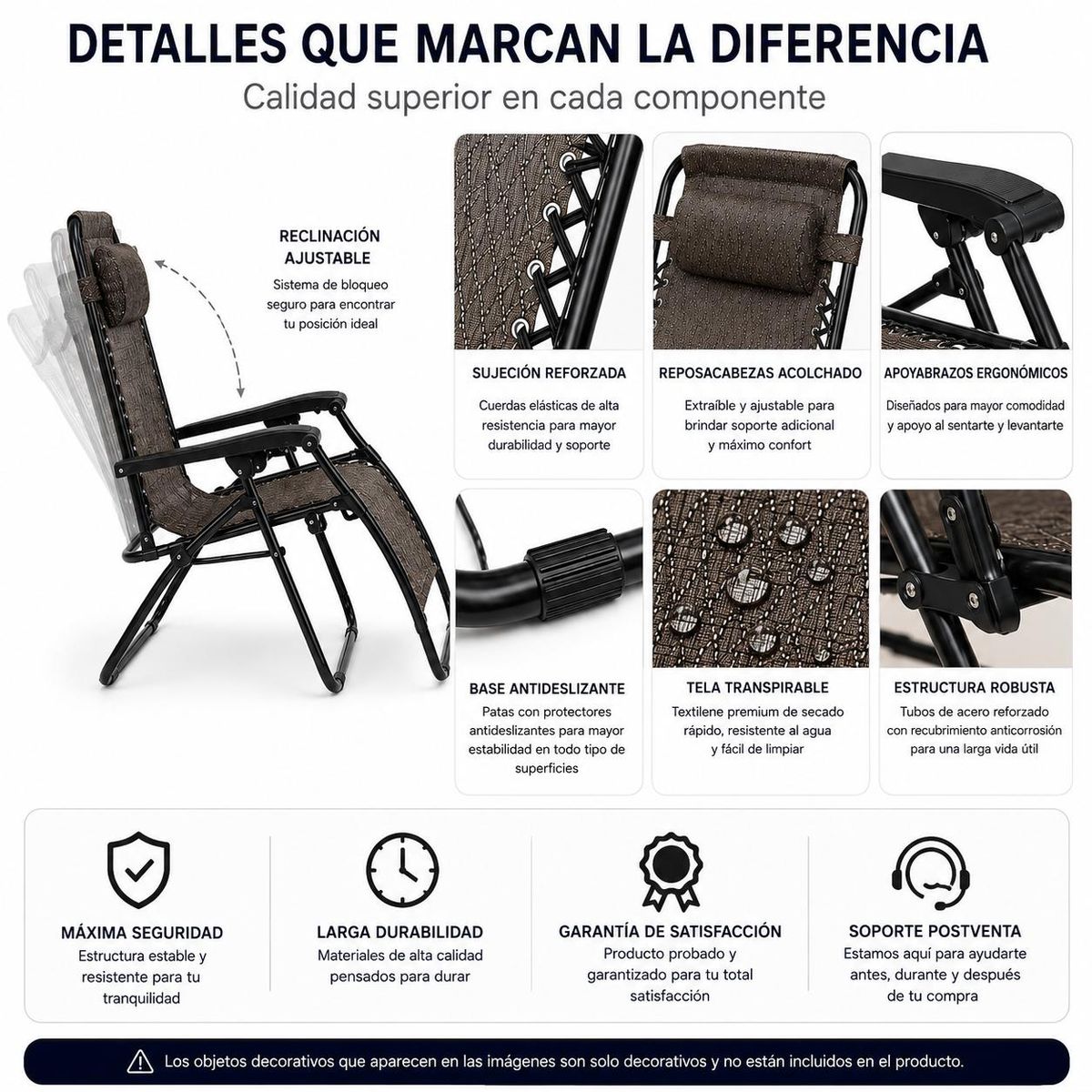 ACTUAL - Pack 2 Reposeras Zero Gravity Plegables Reclinables Reforzadas Terraza Playa Camping