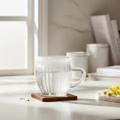 GENERICO - Taza De Vidrio Acanalada Con Tapa Y Asa 200ml