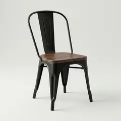 VENHOOUSE - Silla Tolix Negra Con Asiento De Madera Oscura