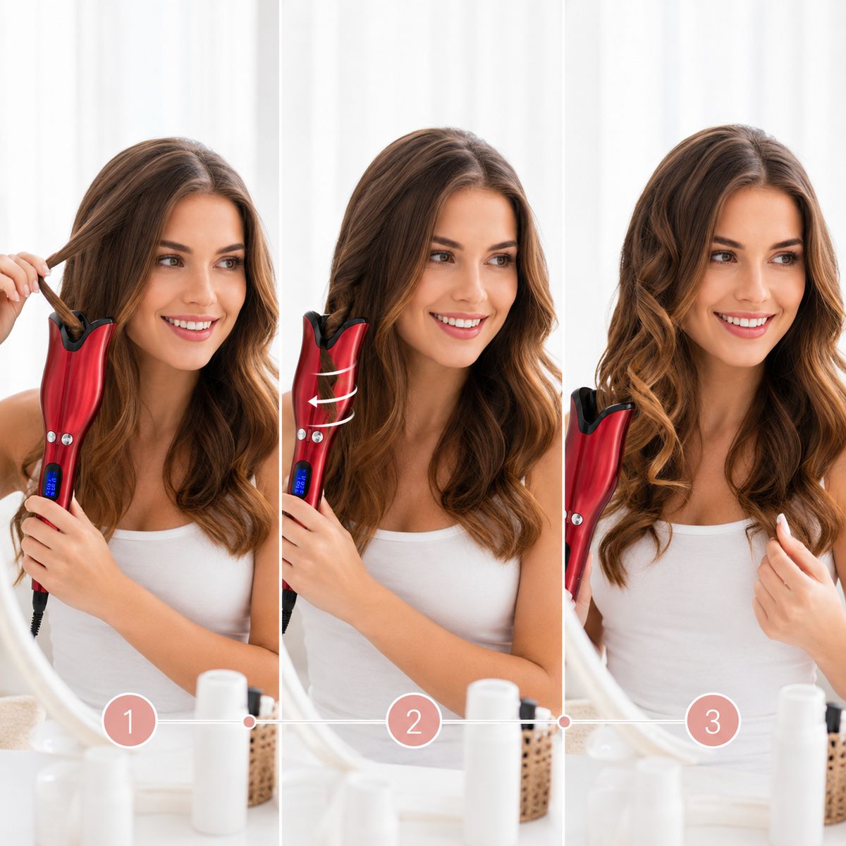 MOVI - Rizador y Ondulador de Cabello Automático Giratorio UMATE Profesional con Pantalla Digital