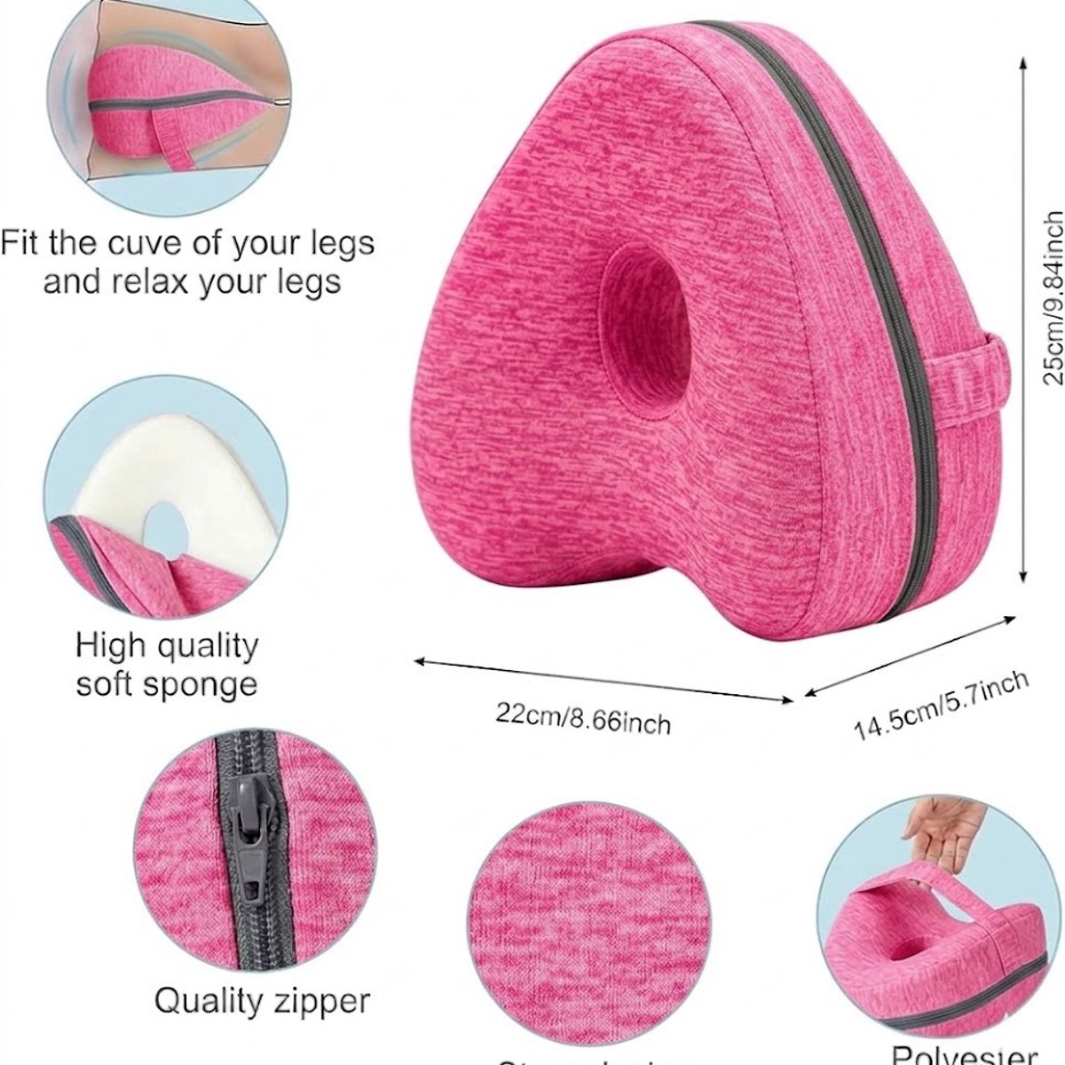 GENERICO - Almohada Ortopédica de Espuma para Piernas y Rodillas Color Rosado