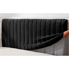 GENERICO - Funda de respaldo de cama de 2 plazas en negro felpa ZIMA