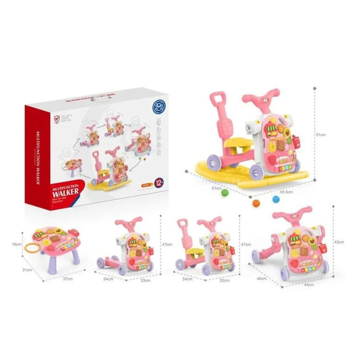 GENERICO - Andador Caminador Multifuncional 5 En 1 Bebe Rosa