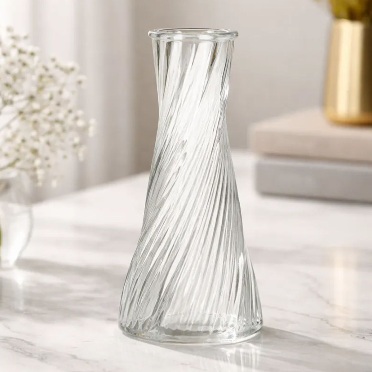 GENERICO - Florero De Vidrio Diseño Espiral Decorativo Moderno 19cm