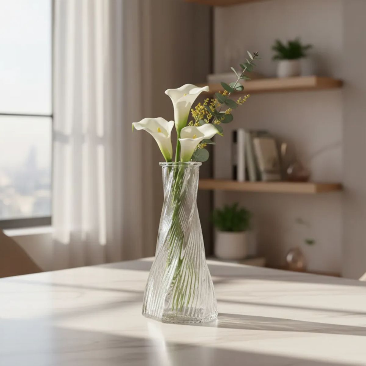 GENERICO - Florero De Vidrio Diseño Espiral Decorativo Moderno 19cm
