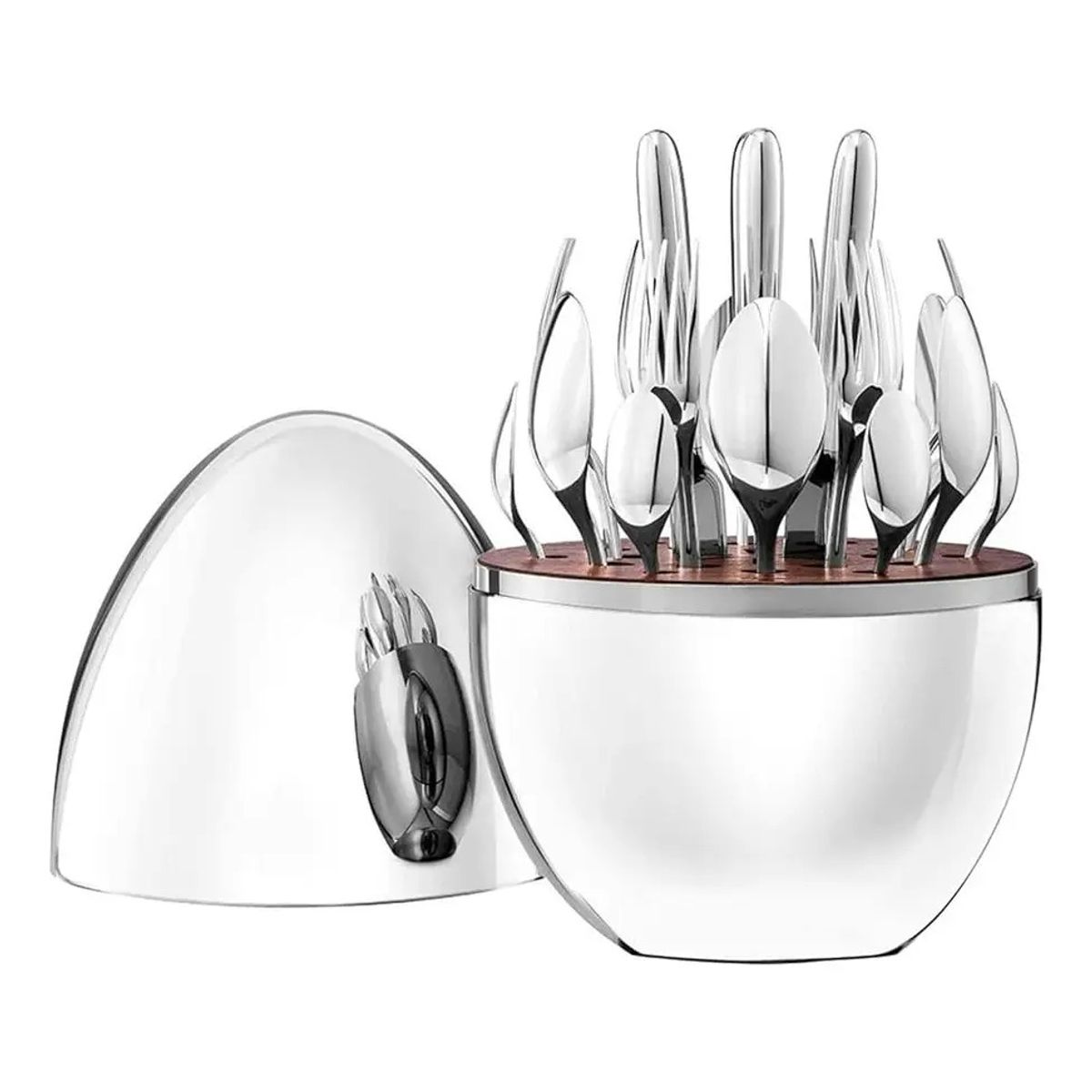 GENERICO - Set 24 Cubiertos Utensilios Acero Inoxidable Forma De Huevo Plateado