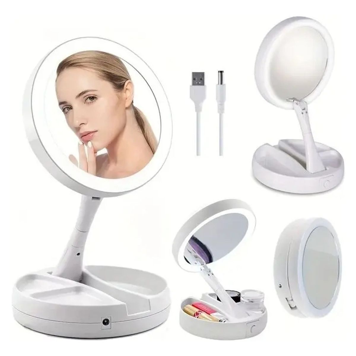 GENERICO - Espejo de Maquillaje Plegable con Luz LED color Blanco