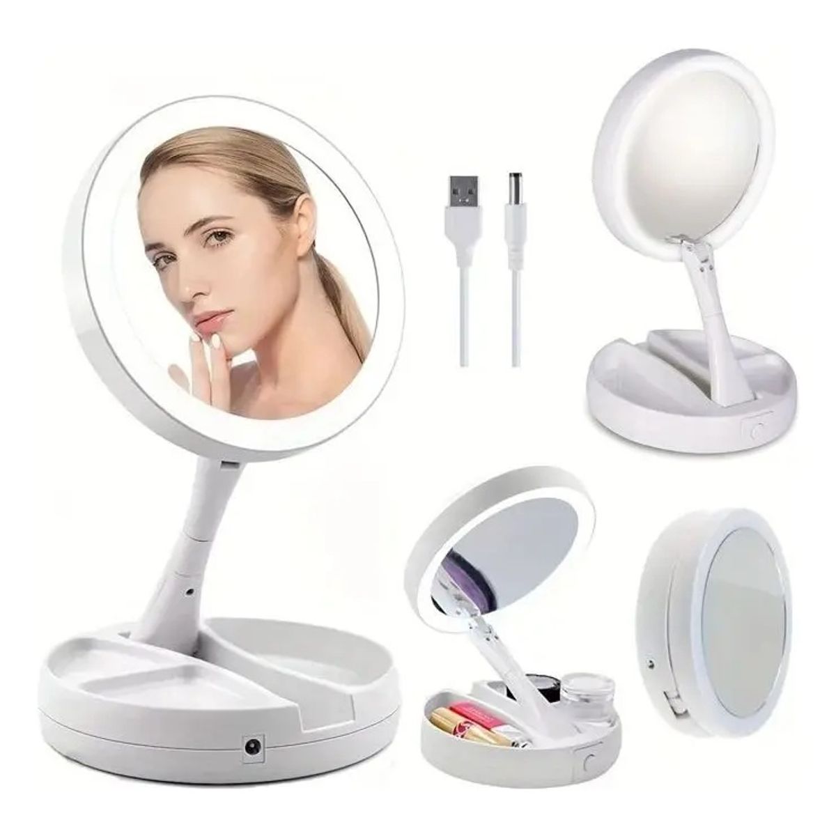 GENERICO - Espejo de Maquillaje Plegable con Luz LED color Blanco