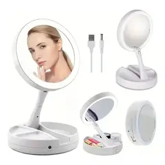 GENERICO - Espejo de Maquillaje Plegable con Luz LED color Blanco