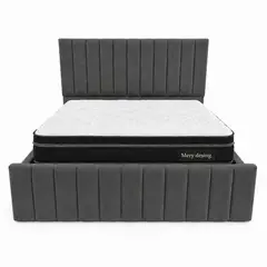 GENERICO - Cama King Turin Gris Grafito con Doble Respaldo Con Colchon Excellence Plus Diseño Moderno y Máximo Confort