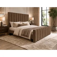 GENERICO - Cama King Turin Cafe con Doble Respaldo Con Colchon Mery Desing Diseño Moderno y Máximo Confort