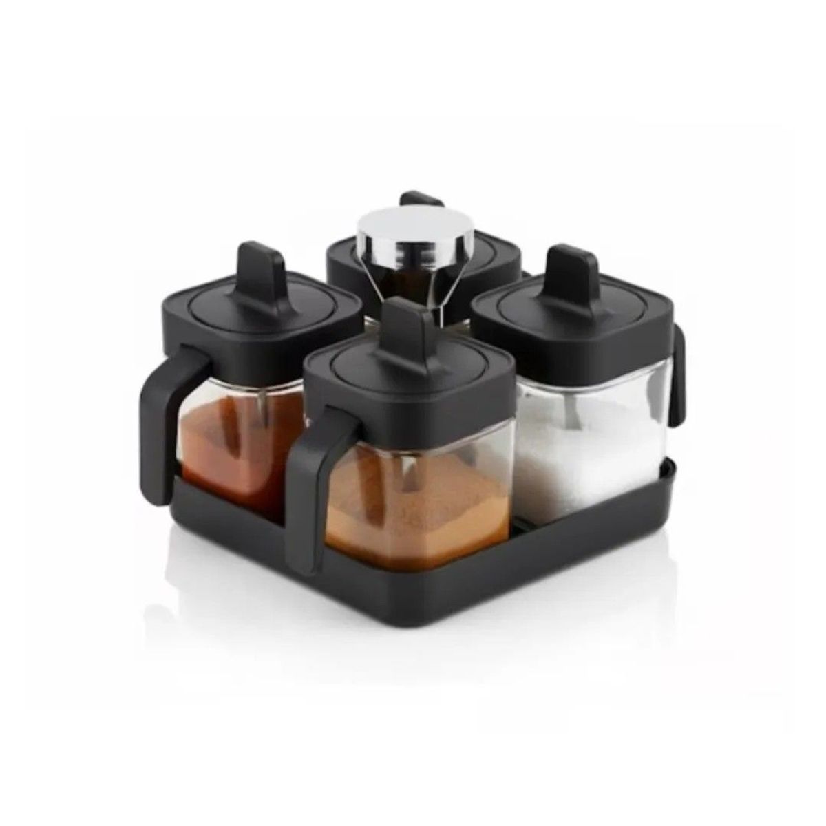 GENERICO - Set 4 Especieros Condimenteros De Vidrio Con Cuchara