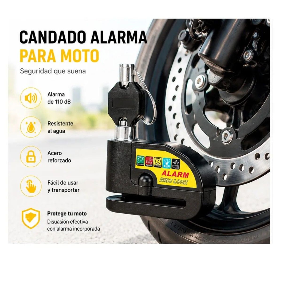 GENERICO - Candados Para Motos Con Alarma Bicicletas Bicimoto Anti Robo