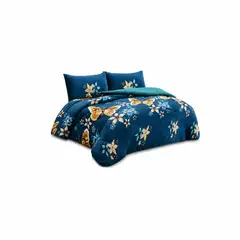 GENERICO - Plumón Plush-Sherpa Turquesa con Mariposas y Flores 2 Plazas Ultra Suave Abrigo Invierno Premium