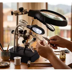GENERICO - Lupa Escritorio Soporte Pinza Luz Led Tercera Mano Cautin