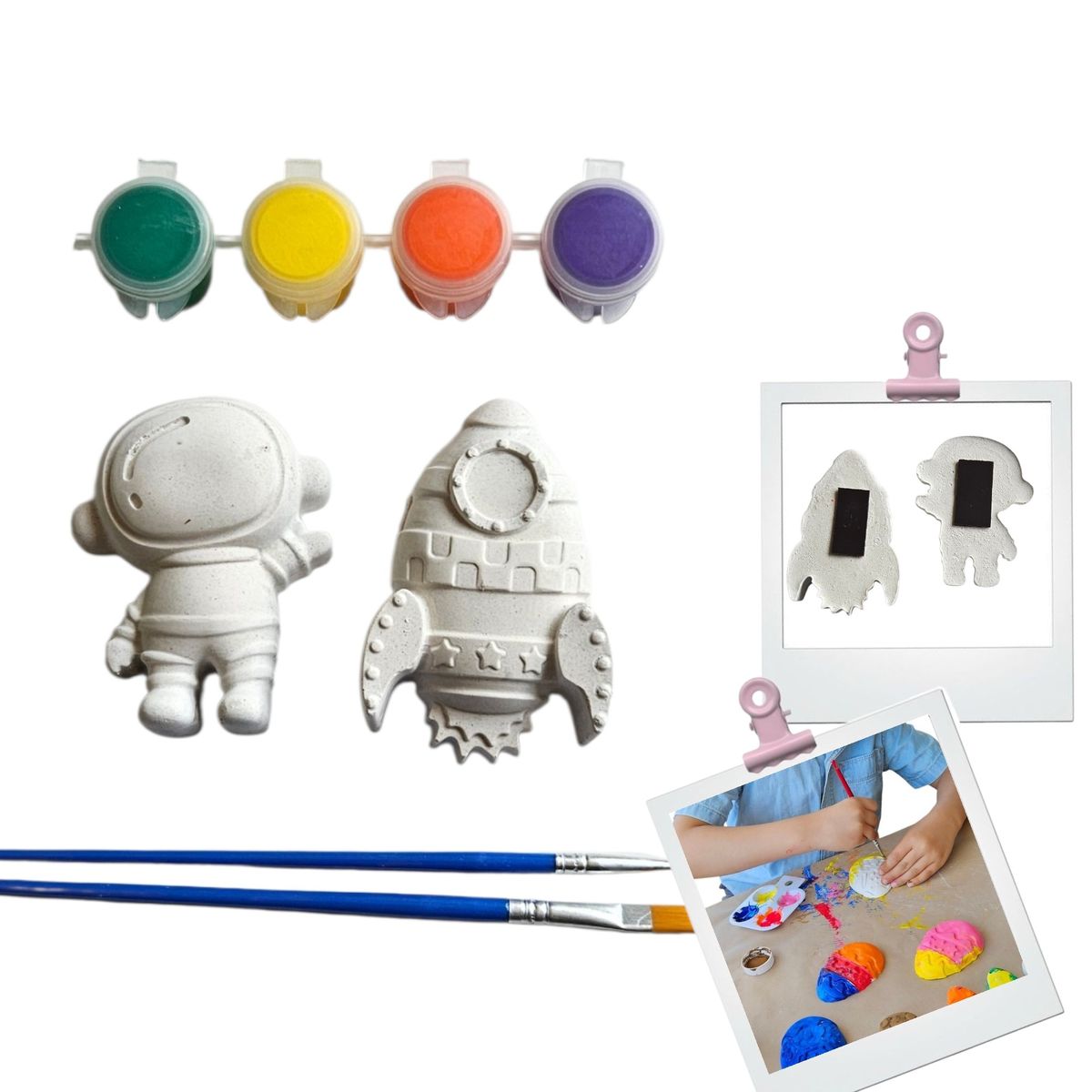 CREA TALLER - Pack de 5 kits creativo para pintar. ASTRONAUTA Y COHETE