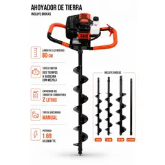 GENERICO - Ahoyador 52cc a Gasolina con Brocas y Extensión Perforador de Tierra Profesional