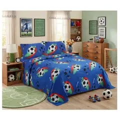 ALMA & DECO - Juego De Sábanas Polar Estampada 1.5 Plazas Fútbol Azul Premium