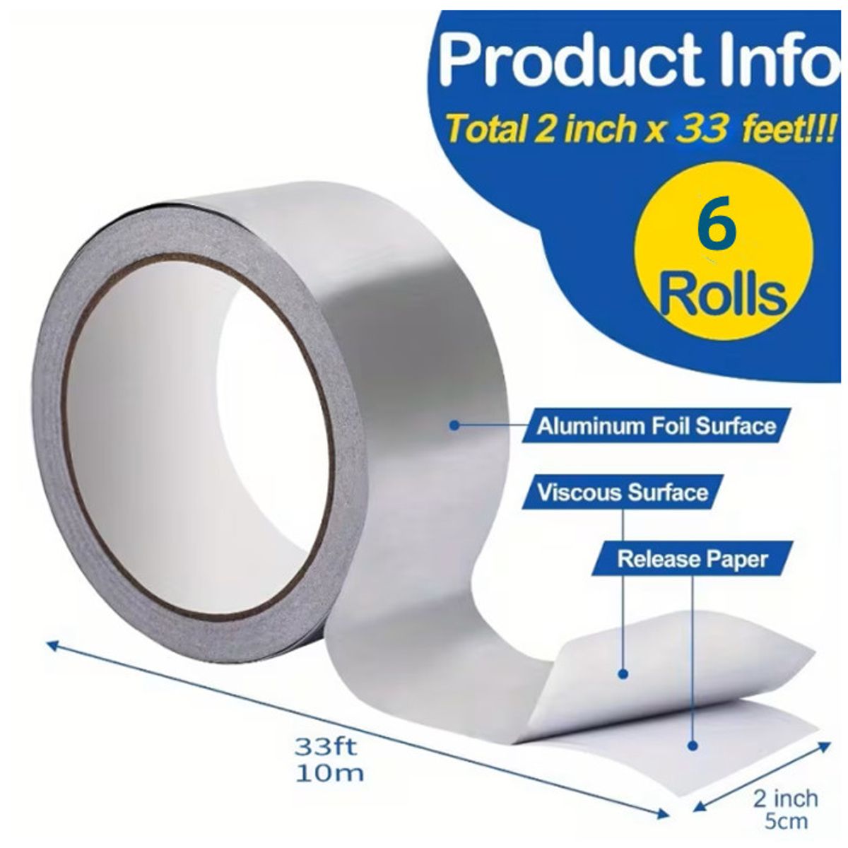 6 Cintas Huincha De Aluminio Adhesiva 5cm x 10m, marca KUANGYE - Foto 2