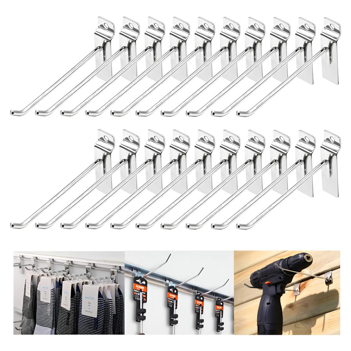 GENERICO - 40pcs Ganchos De Panel Pared De Listones Acero Inoxidable Para Garaje Tienda Hogar