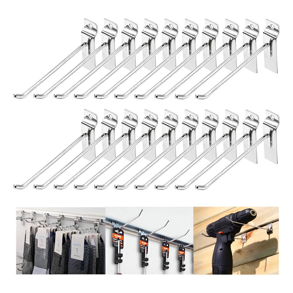 GENERICO - 40pcs Ganchos De Panel Pared De Listones Acero Inoxidable Para Garaje Tienda Hogar
