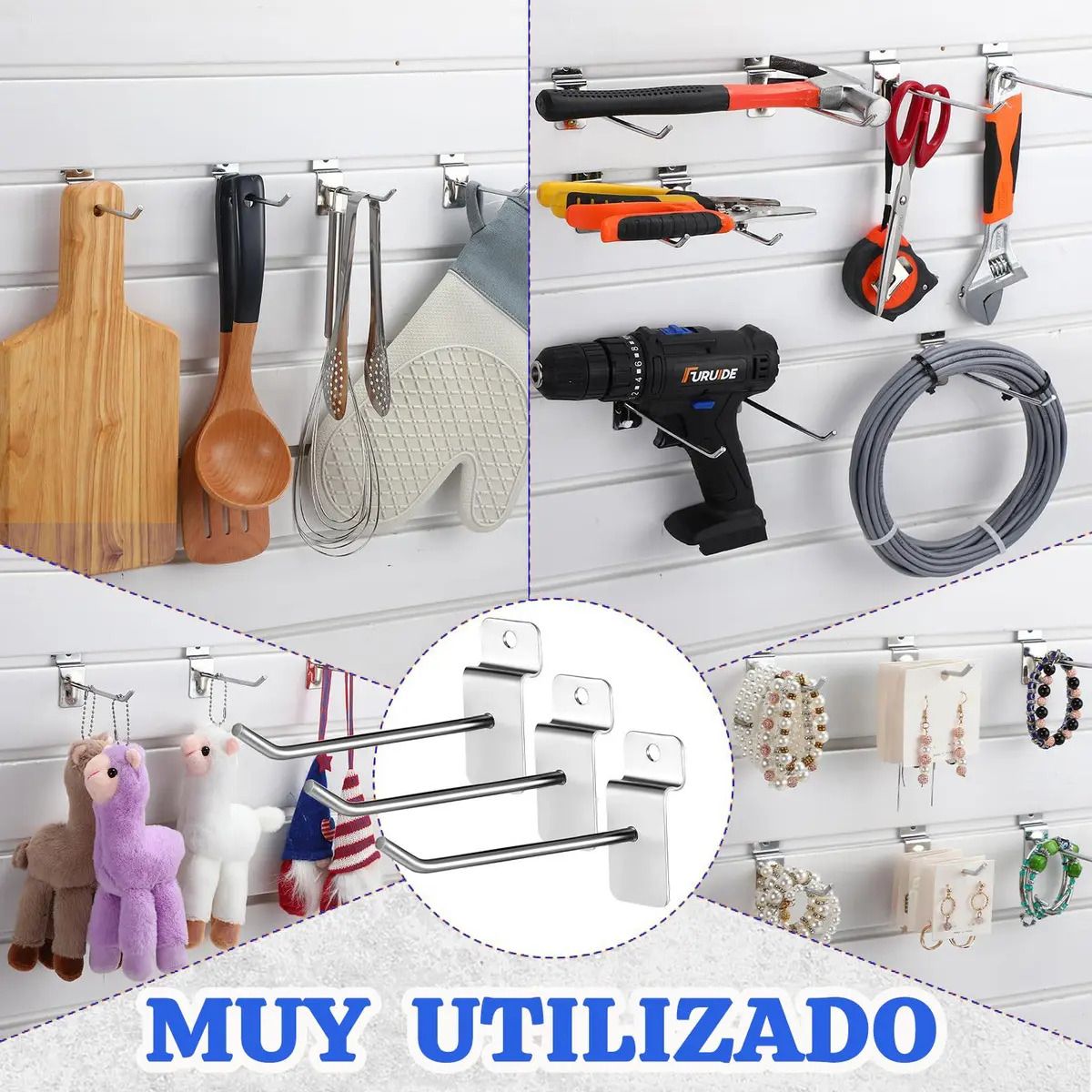 GENERICO - 40pcs Ganchos De Panel Pared De Listones Acero Inoxidable Para Garaje Tienda Hogar