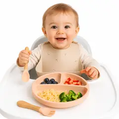 GENERICO - Plato De Silicona Para Bebé Con Cubiertos Bamboo Antideslizante