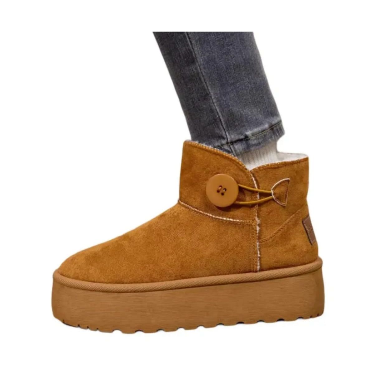 QIKUN - Bota Mujer Pantubotas Forradas Con Chiporro Boton