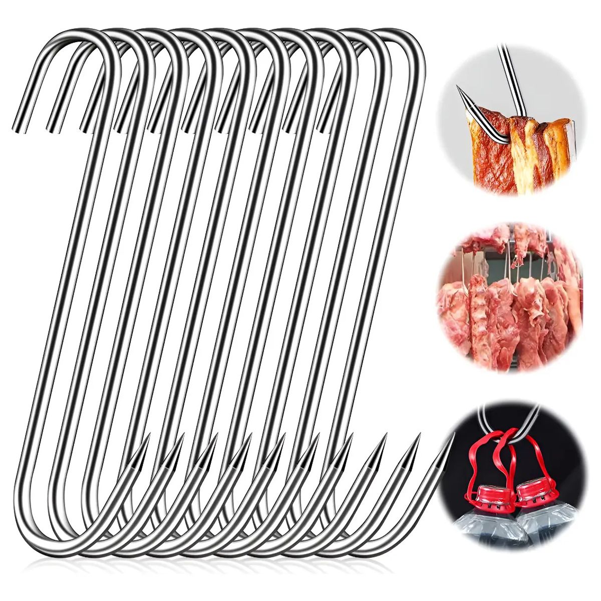 KUANGYE - Pack 10 Ganchos De Carne En Forma De S, Acero Inoxidable
