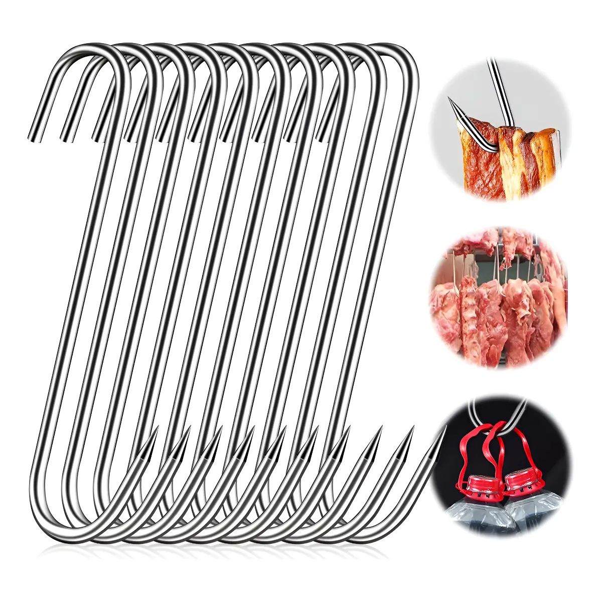 KUANGYE - Pack 10 Ganchos De Carne En Forma De S, Acero Inoxidable