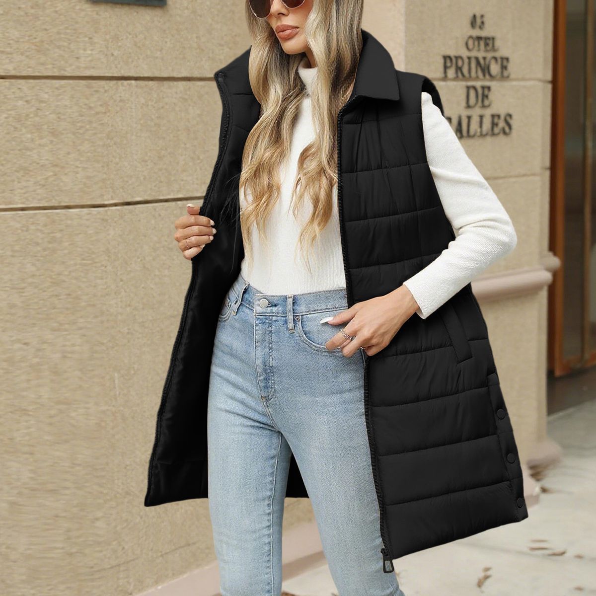 TIOZONEY - Parka Manga Larga Mujer - Negro