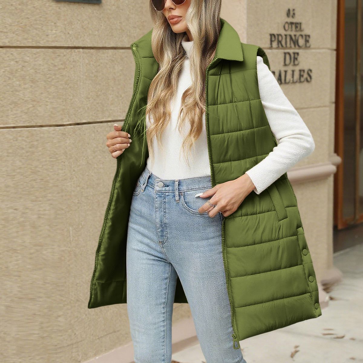 TIOZONEY - Parka Manga Larga Mujer - Verde
