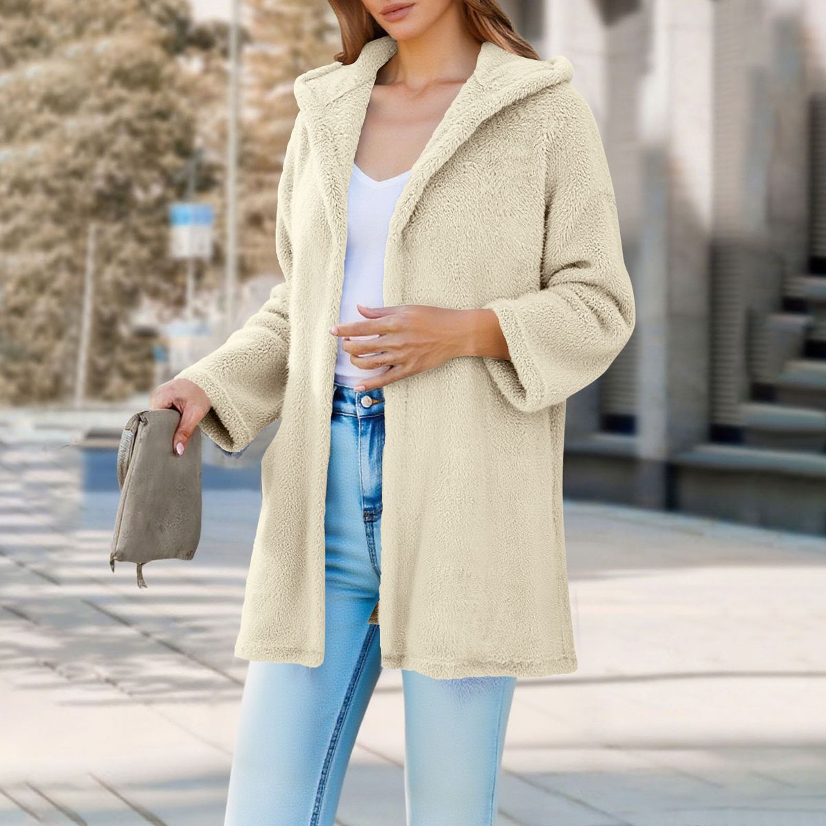 TIOZONEY - Parka Manga Larga Mujer - Blanco