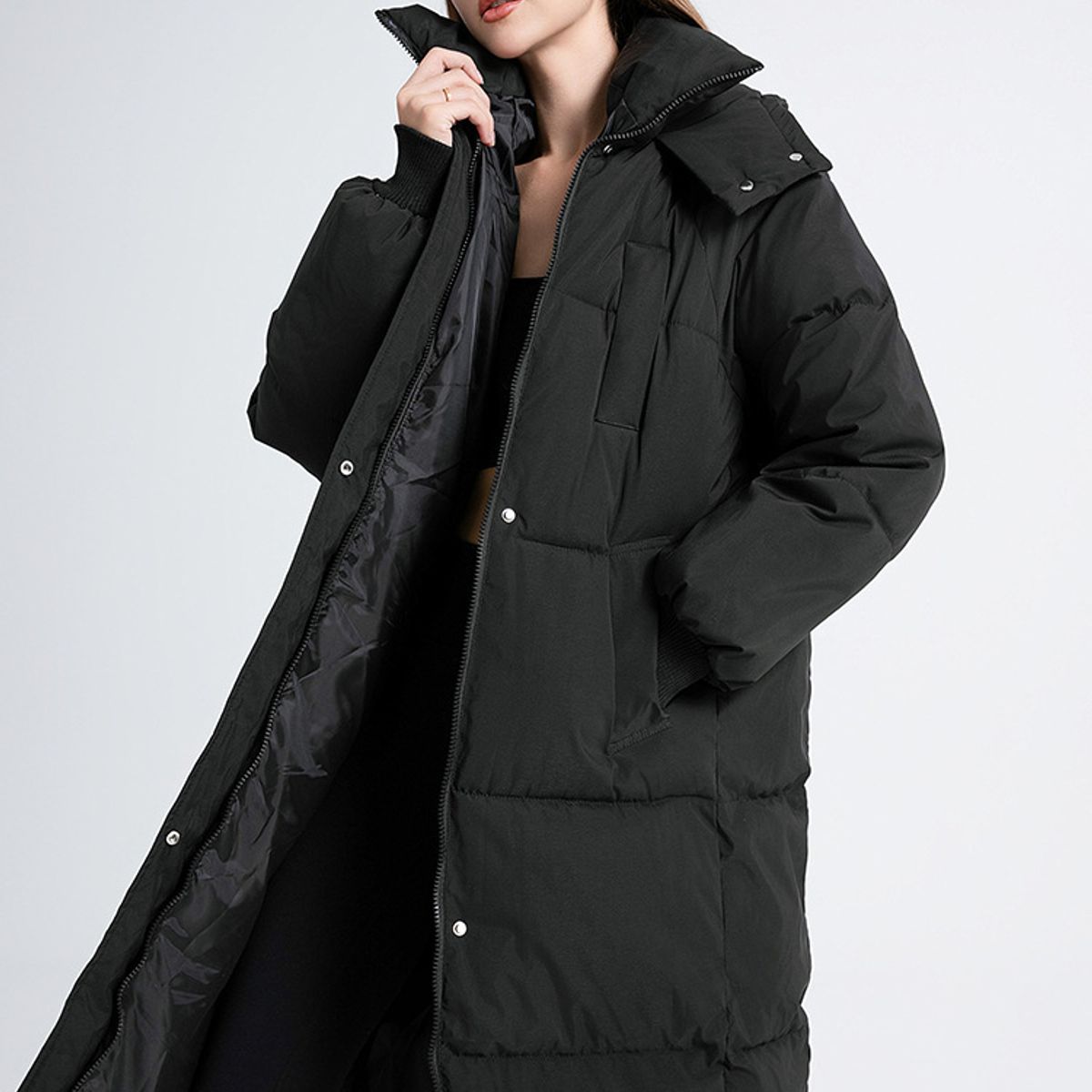 TIOZONEY - Parka Manga Larga Mujer - Negro