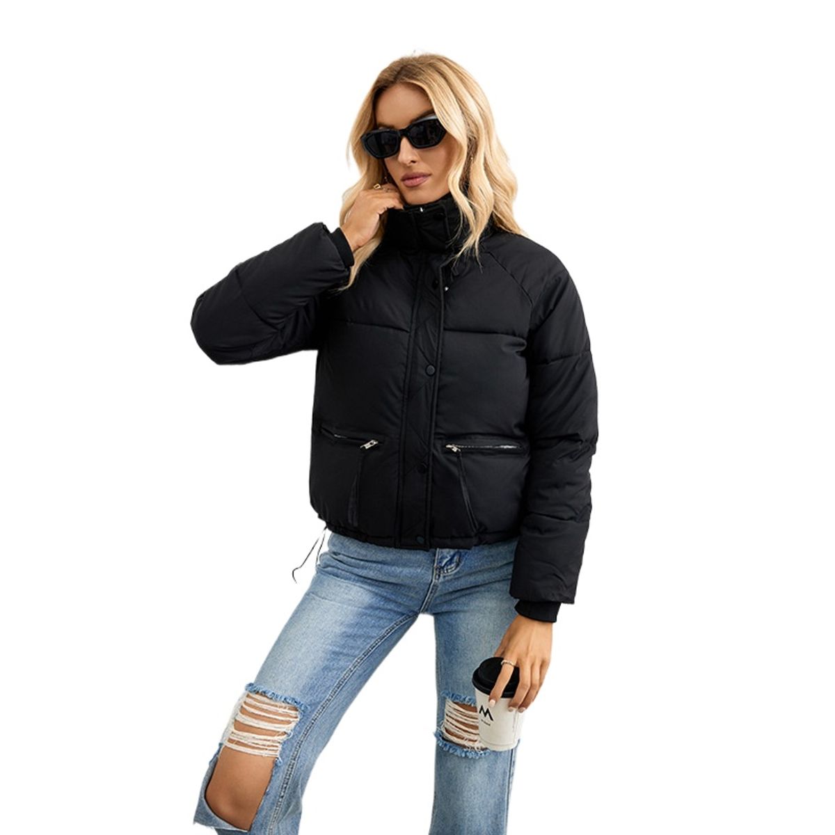 TIOZONEY - Parka Manga Larga Mujer - Negro