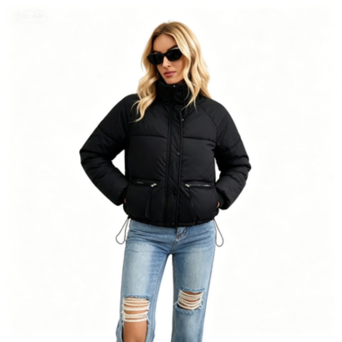 TIOZONEY - Parka Manga Larga Mujer - Negro