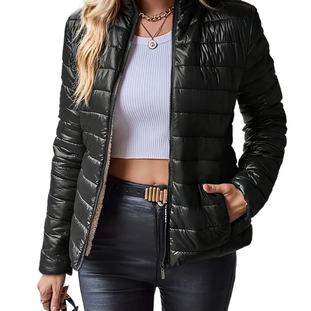 TIOZONEY - Parka Manga Larga Mujer - Negro