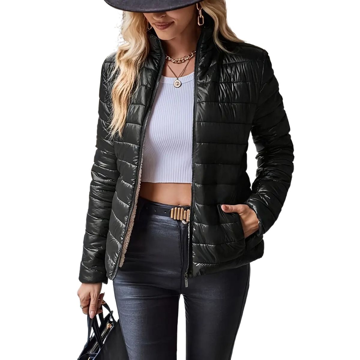 TIOZONEY - Parka Manga Larga Mujer - Negro