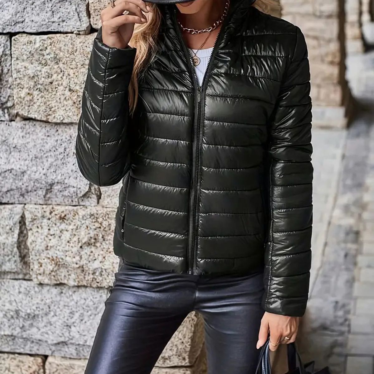 TIOZONEY - Parka Manga Larga Mujer - Negro
