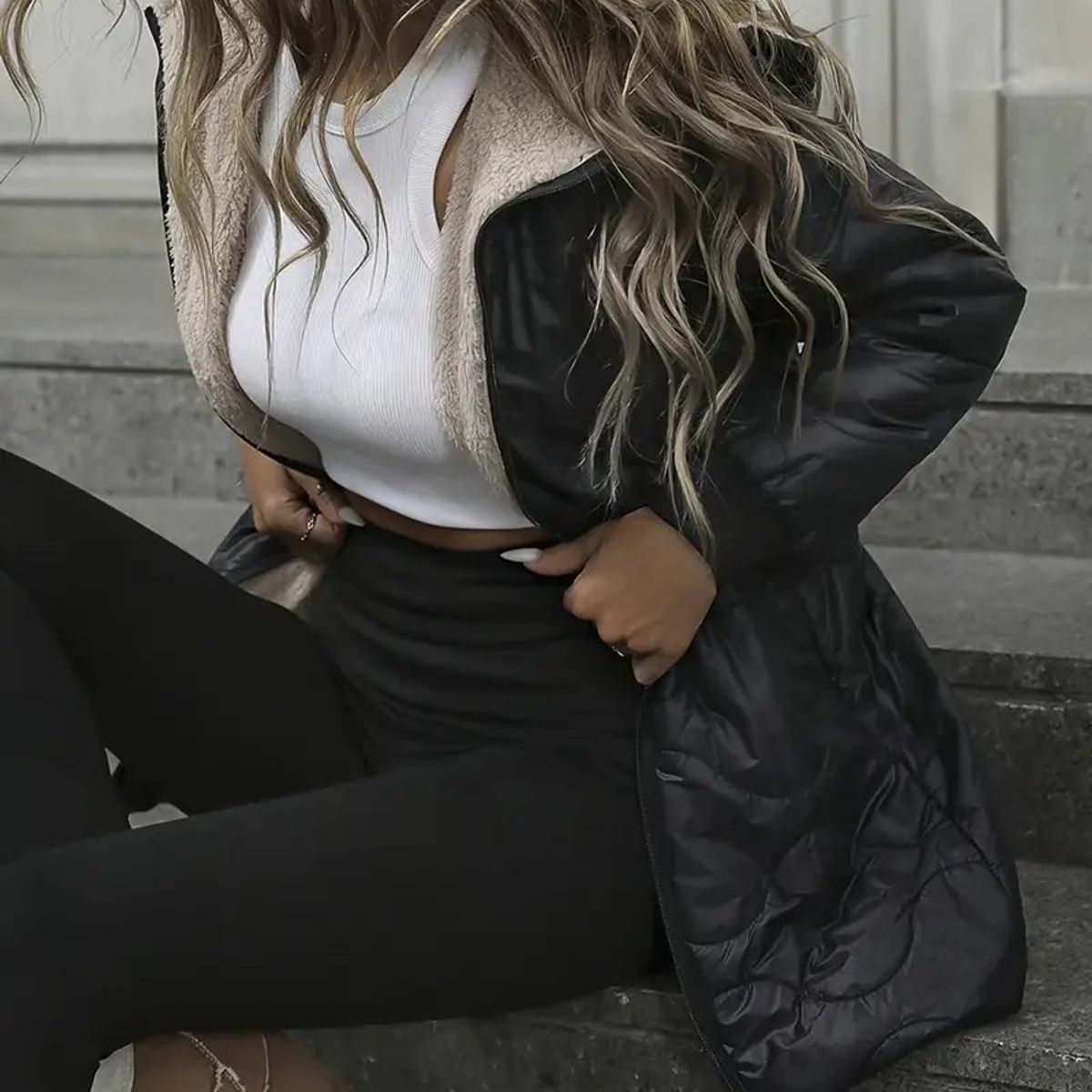 TIOZONEY - Parka Manga Larga Mujer - Negro