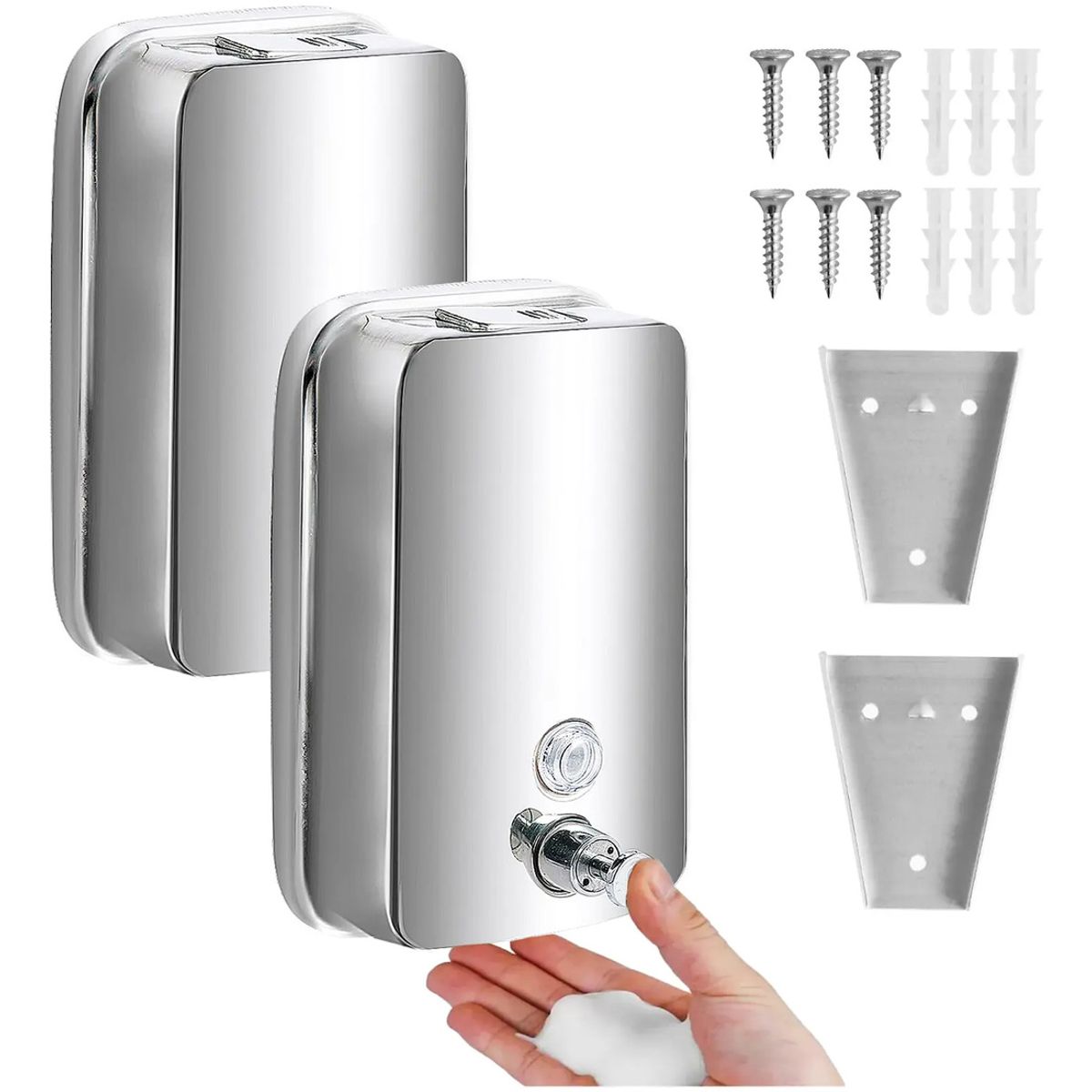 GENERICO - Pack 2 Dispensadores De Jabón Pared 800ml Acero Inoxidable Para Baño Hotel Cocina