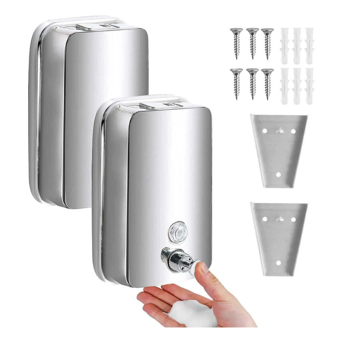 GENERICO - Pack 2 Dispensadores De Jabón Pared 800ml Acero Inoxidable Para Baño Hotel Cocina