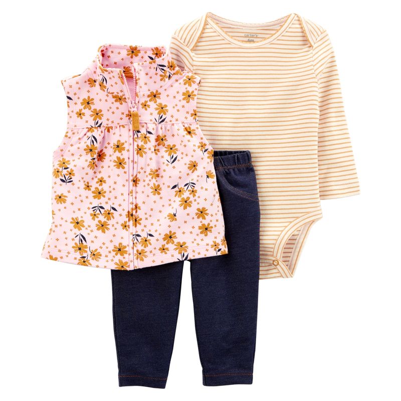 CARTER'S - Conjunto 3 Piezas Polerón Sin Mangas, Calza Y Body Bebe Niña