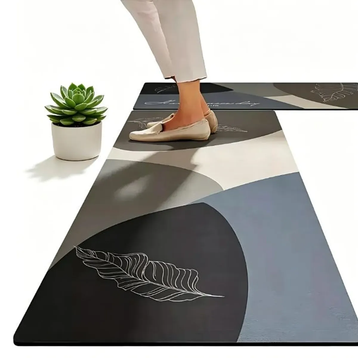 KUANGYE - Set 2 Alfombra 40x120 Y 40x60 Cm Cocina Piso Antideslizante,para Cocina Lavandería Pasillo Entrada