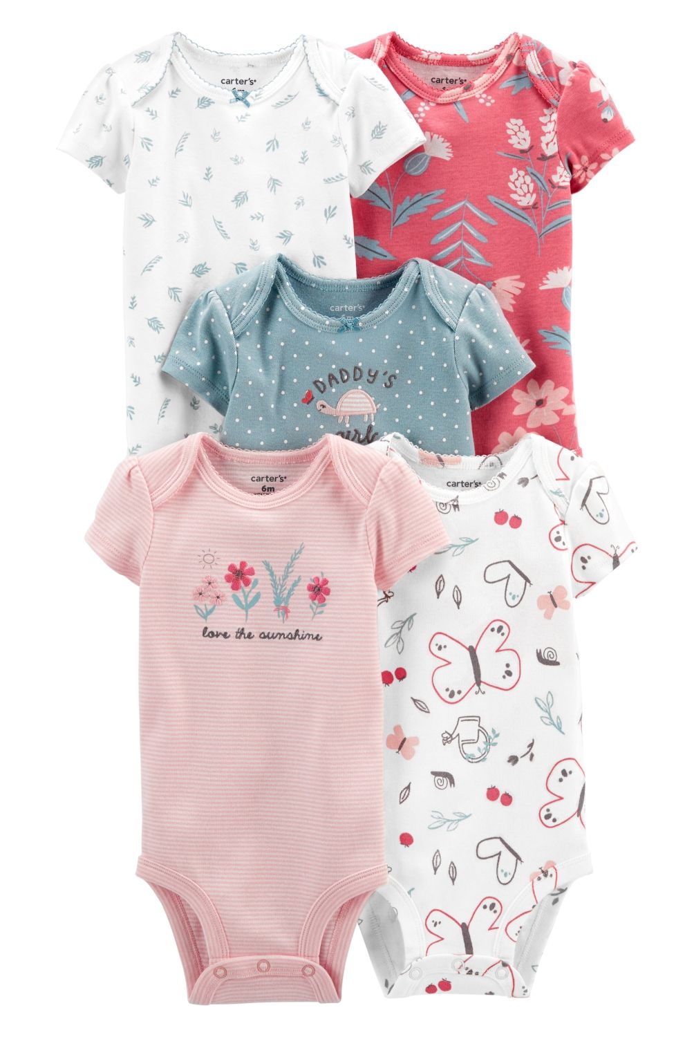 CARTER'S - Bodies Algodón Manga Corta Pack 5 Unidades Bebé Niña Carter's